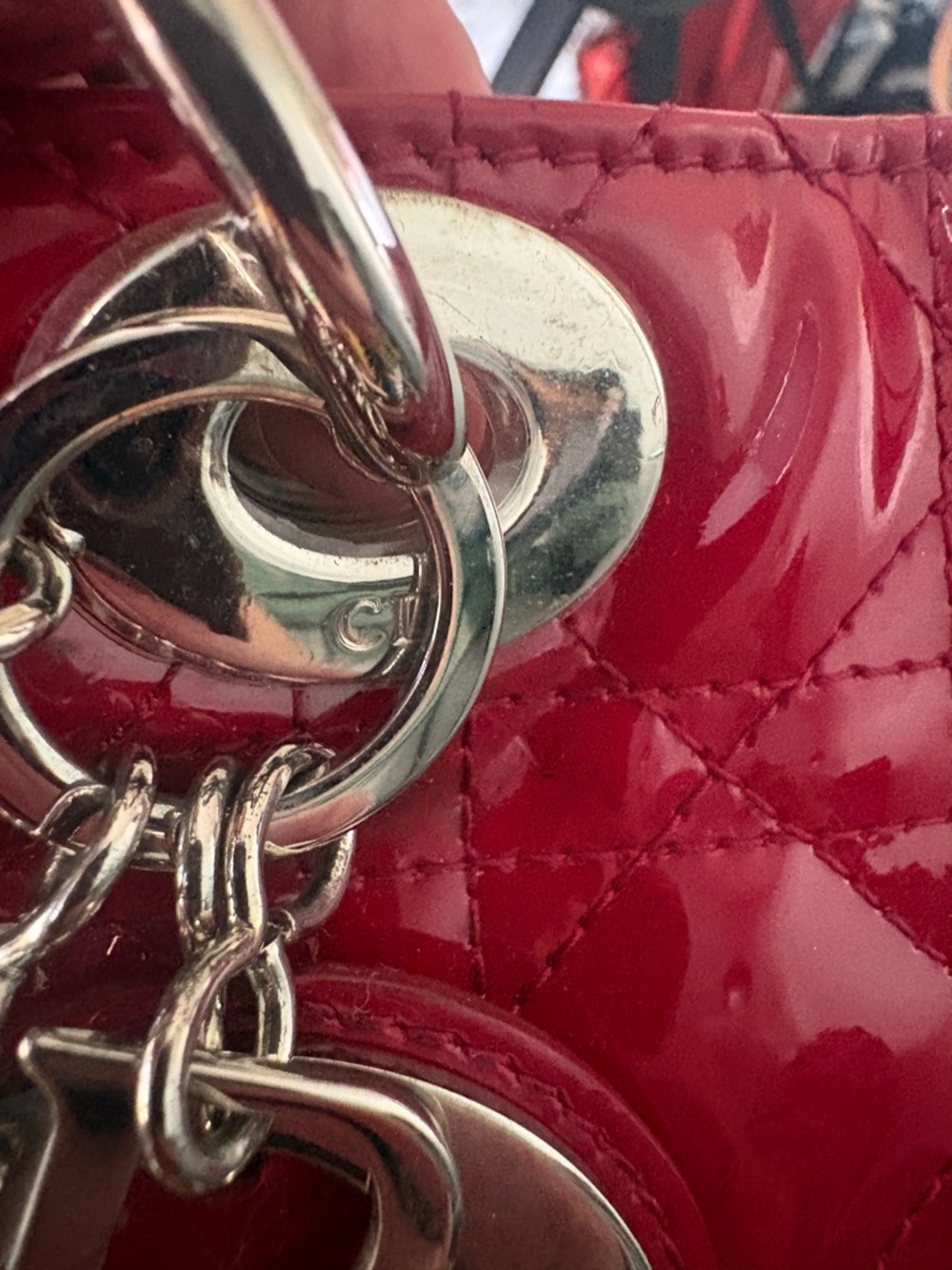 Christian Dior Lady Dior Large Red Patent Cannage Tote Bag Charm - Picture 4 of 15